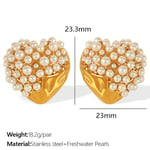 Gold color / 1 Pair Luxurious Series Elegant Heart Stainless Steel  Gold Color Artificial Pearl Women's Stud Earrings Picture4